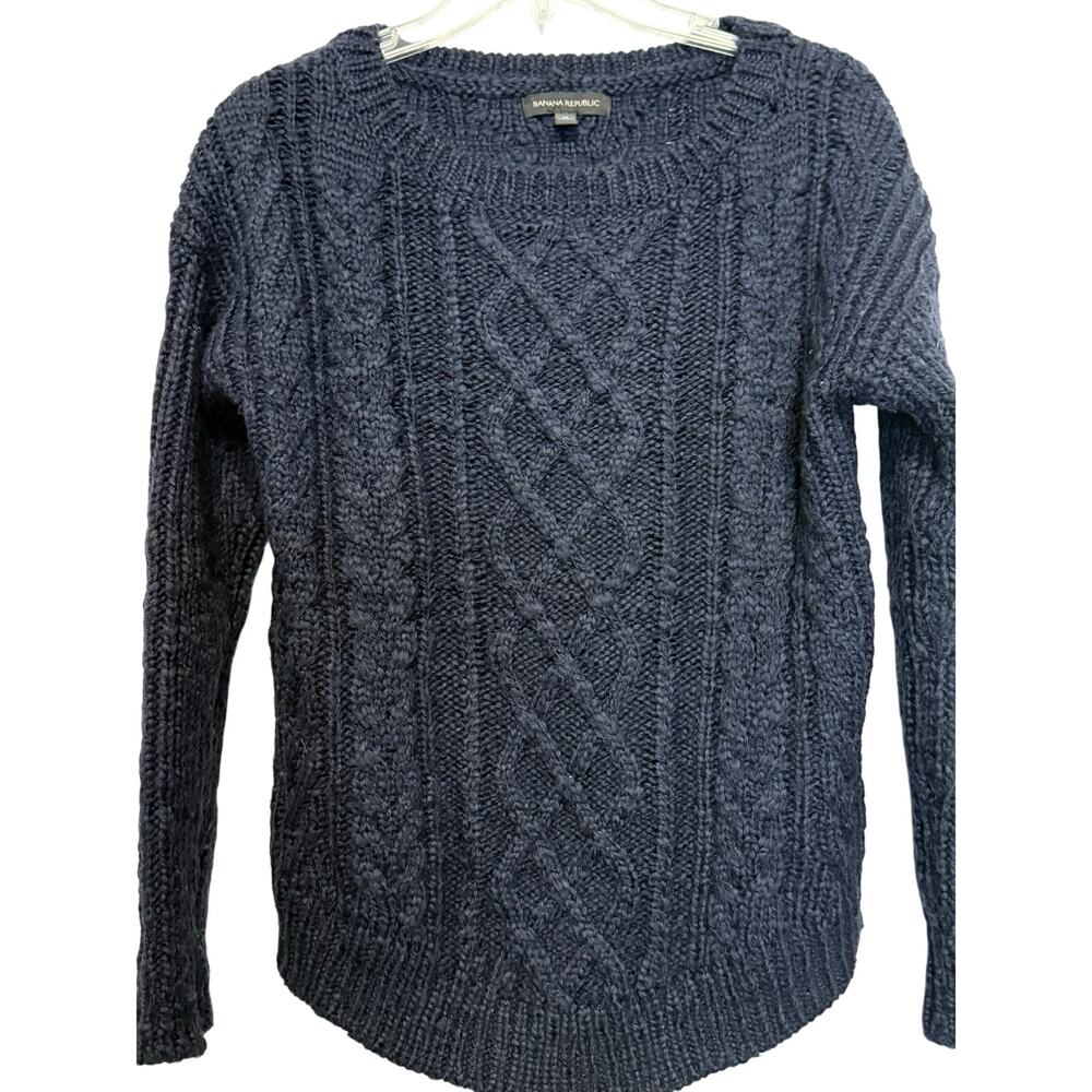 Banana Republic Navy Cable Knit Fisherman Chunky Wool Sweater, Wmns Medium